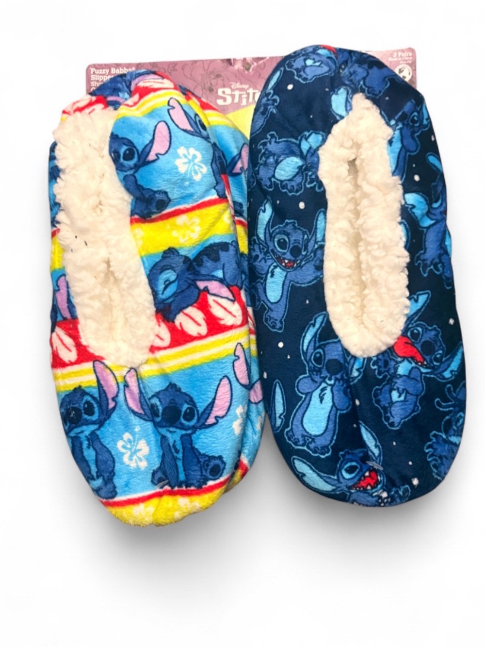 2 pairs of Disney Stitch Plush Slip-On Kids Slippers - Blue, Navy, Yellow, Red